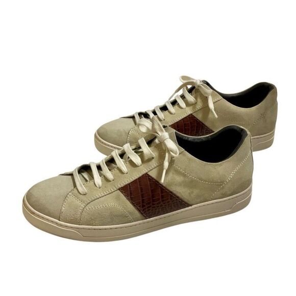 Bruno Magli Justice Men’s Suede Sneakers, Size 13, Tan and Brown Croc with Shoeb - Picture 5 of 16